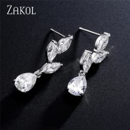 ZAKOL Vintage Flower Shape Zircon Water Drop Crystal Pendant Dangle Women's Earrings Bridal Wedding Jewelry 2026 Trend