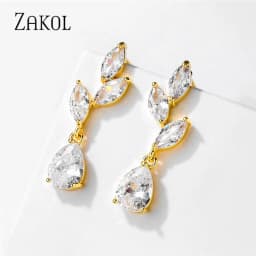 ZAKOL Vintage Flower Shape Zircon Water Drop Crystal Pendant Dangle Women's Earrings Bridal Wedding Jewelry 2026 Trend