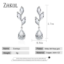 ZAKOL Vintage Flower Shape Zircon Water Drop Crystal Pendant Dangle Women's Earrings Bridal Wedding Jewelry 2026 Trend