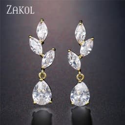 ZAKOL Vintage Flower Shape Zircon Water Drop Crystal Pendant Dangle Women's Earrings Bridal Wedding Jewelry 2026 Trend
