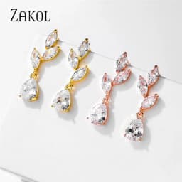 ZAKOL Vintage Flower Shape Zircon Water Drop Crystal Pendant Dangle Women's Earrings Bridal Wedding Jewelry 2026 Trend