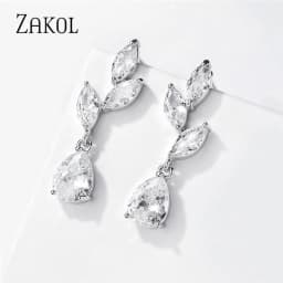 ZAKOL Vintage Flower Shape Zircon Water Drop Crystal Pendant Dangle Women's Earrings Bridal Wedding Jewelry 2026 Trend