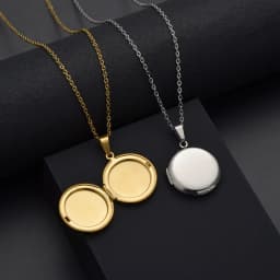 Round Photo Frame Locket Pendant Necklace Mirror Polish Stainless Steel Memorial Locket Jewelry Includes 20 Inch Chain
