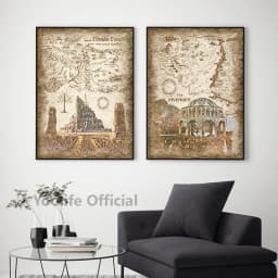 Tolkien Middle Earth Retro Travel Map Wall Art Canvas Painting Prints Fantasy Literature Movie Poster Wall Pictures Home Decor