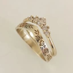 Elegant Simple Wedding Ring for Women Vintage Gold Color V-shaped Hand Carved Flowers Ring Wedding Bridal Sets