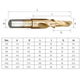 M3-M12 90/180 Degree Two-Stage Twist Step Drill Countersink Chamfer Deburring Drill Bit For Stainless Steel Metalworking