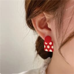 Trendy Geometric Square Red White Polka Dot Drop Earrings Korean Unique Style Asymmetric Enamel Ear Jewelry New Year Gift