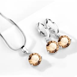 925 Sterling Silver Trendy Crystal Pendant Necklace Earrings Jewelry Set for Women Girls Wedding Engagement Fashion Jewelry