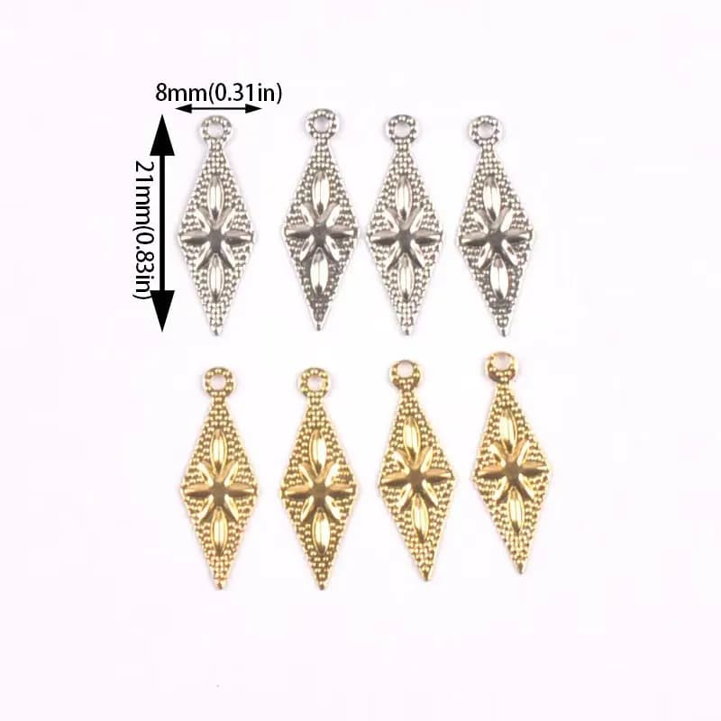 50pcs Gold and silver Filigree Wraps rhombus Pendant Metal Crafts for Headwear and jewelry accessories 8x21mm YKL0911