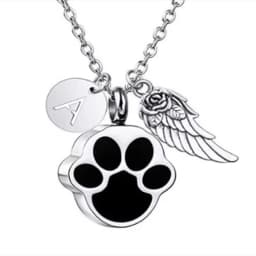 Paw Print Ashes Urn Pendant Necklace Stainless Steel Letter Initial Charm Memorial Dog Cat Pet Keepsake with Angel Wing