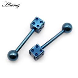 Alisouy 2pcs Punk Unisex Ball Dice Stainless Steel Tongue Rings Bars Girls 14G Industrial Barbells Tongue Piercing Body Jewelry