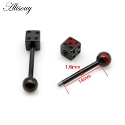 Alisouy 2pcs Punk Unisex Ball Dice Stainless Steel Tongue Rings Bars Girls 14G Industrial Barbells Tongue Piercing Body Jewelry