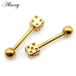 Alisouy 2pcs Punk Unisex Ball Dice Stainless Steel Tongue Rings Bars Girls 14G Industrial Barbells Tongue Piercing Body Jewelry