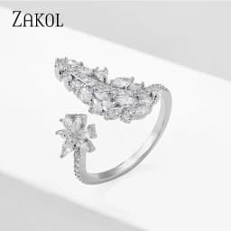 ZAKOL Fashion Wedding Ring for Women Leaf Shape Clear Cubic Zirconia Rings Party Jewelry Wholesale