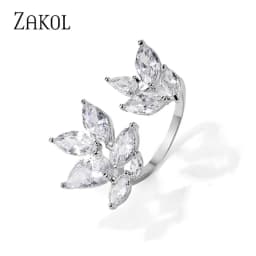 ZAKOL Fashion Wedding Ring for Women Leaf Shape Clear Cubic Zirconia Rings Party Jewelry Wholesale