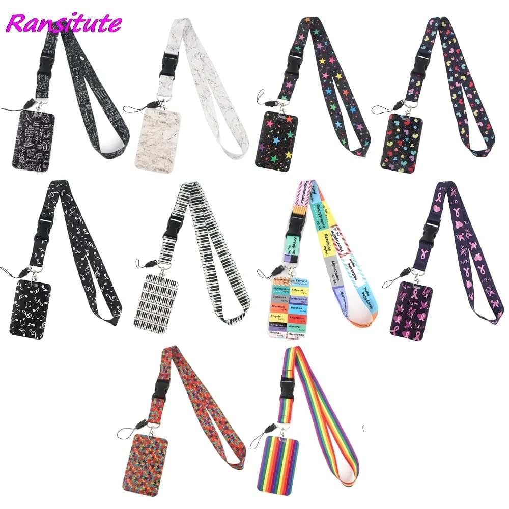 Ransitute R1593 Equation Music Fashion Buckle Lanyard Bus ID Name Work Card Badge Holder For Nurse Doctor Student Accessories