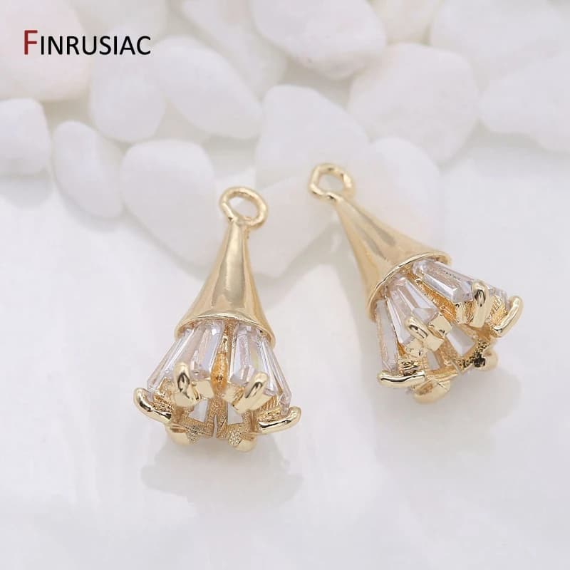 Supplies Of Jewellery 14K gold-plated copper metal inlaid zircon Flowers Pendant For Earrings Necklaces Findings Components