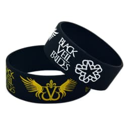 1 PC Black Veil Brides With Angel Wings Silicone Wristband 1 Inch Wide Adult Size
