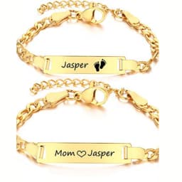 Custom Engraved Mom Names Birthday Date Bracelets Figaro Link Chain Smooth Bangle Personalized Family Love Gifts Jewelry
