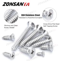 ZONSANTA M2 M3 M4 Self Tapping Screw Cross Countersunk Head Wood Screw Set 304 Stainless Steel Phillips Flat Head Screws DIY