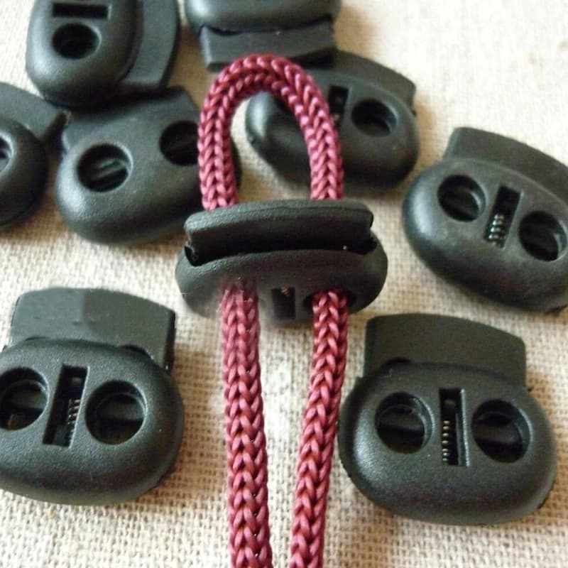 100Pcs Black Twin Hole Plastic Stopper Cord Locks Bean Drawstring Toggle Clip Apparel Shoelace Spring Button Size 4mm 5mm