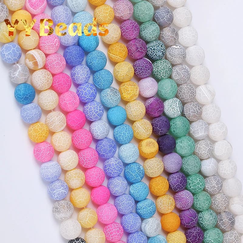 4-12mm Natural Matte Frost Cracked Agates Beads Dragon Veins Agates Loose Beads For Jewelry Making DIY Bracelets Various Colors