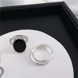LIVVY Minimalist Fashion Oval Shaped Black Drop Glaze Silver Color Open Ring Double Temperament Jewelry Gift For Woman