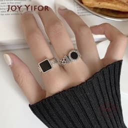 New Trends 925 Sterling Silver Finger Rings Engagement Jewelry For Women Creative Black Circle Party Accessories Gifts