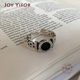 New Trends 925 Sterling Silver Finger Rings Engagement Jewelry For Women Creative Black Circle Party Accessories Gifts