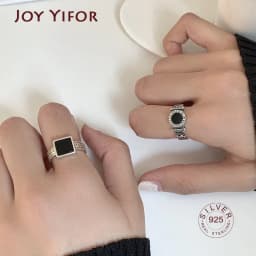 New Trends 925 Sterling Silver Finger Rings Engagement Jewelry For Women Creative Black Circle Party Accessories Gifts