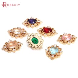 18K Gold Color Brass Zircon Glass Oval Shape Connect Charms Pendants High Quality Diy Jewelry Accessories Making Materials