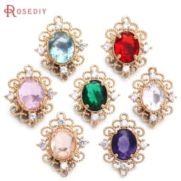 18K Gold Color Brass Zircon Glass Oval Shape Connect Charms Pendants High Quality Diy Jewelry Accessories Making Materials