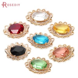 18K Gold Color Brass Zircon Glass Oval Shape Connect Charms Pendants High Quality Diy Jewelry Accessories Making Materials