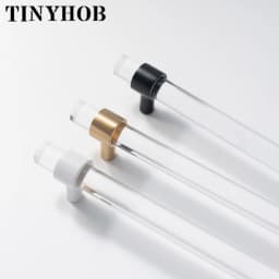 Various Sizes Transparent Acrylic+brass Drawer Knobs White T bar Handle Bathroom Pulls Kitchen Cabinet Door Handle Pull