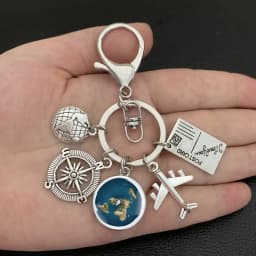 Earth plane keychain pendant earth compass personality memorial key ring gift for travel lovers