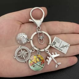 Earth plane keychain pendant earth compass personality memorial key ring gift for travel lovers