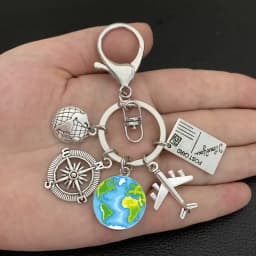 Earth plane keychain pendant earth compass personality memorial key ring gift for travel lovers