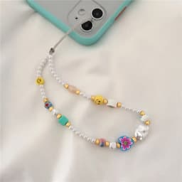 Cell Phone Chains Beaded Mobile Strap Boho Style Lanyard Polymer Clay Pearl Chain For Mobile Phone Holder Accessories