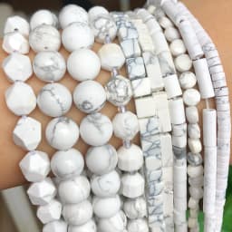 Natural Stones Matte White Howlite Turquoises Beads Tube Faceted Round Loose Seed Beads for Jewelry Making DIY Handmade Bracelet