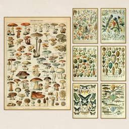 Vintage Palaeobios Botanical Retro Poster Insect Butterfly Mushrooms Canvas Oil Painting Wall Art Prints Wall Picture Home Decor