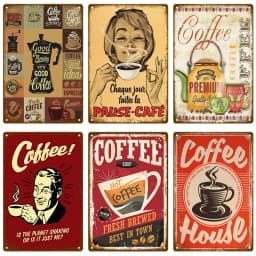 Coffee Retro Tin Sign Poster Vintage Wall Poster Metal Sign Decorative Wall Plate Kitchen Plaque Metal Vintage Decor Accessories