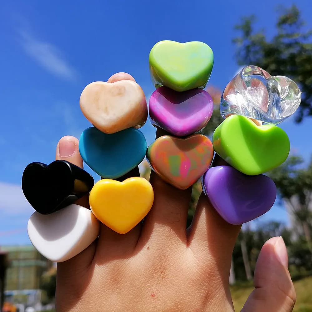 FishSheep Big Colorful Resin Heart Rings For Women Korean Geometric Transparent Shiny Acrylic Ring Girls Fashion Jewelry Gifts