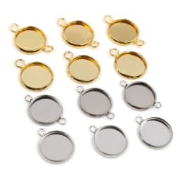 New 20pcs 12mm Inner Size Stainless Steel Gold Plated Single/Double Loop Style Cabochon Base Cameo Setting Charms Pendant Tray