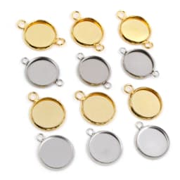 New 20pcs 12mm Inner Size Stainless Steel Gold Plated Single/Double Loop Style Cabochon Base Cameo Setting Charms Pendant Tray