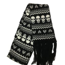 Scarf With Fringes For Men Black And White Stylish Knitted Wool Feel Long Fashion Scarf With Fringes Skull Crossbones
