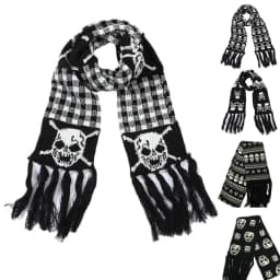 Scarf With Fringes For Men Black And White Stylish Knitted Wool Feel Long Fashion Scarf With Fringes Skull Crossbones