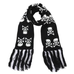 Scarf With Fringes For Men Black And White Stylish Knitted Wool Feel Long Fashion Scarf With Fringes Skull Crossbones