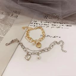 Fashion Chain Love Pearl Double Bracelet Temperament Peach Heart Pendant Bracelet Female College Student Jewelry Pulsera