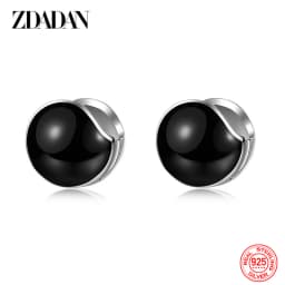ZDADAN 925 Sterling Silver Black Round Hoop Earring For Women Fashion Jewelry