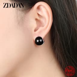 ZDADAN 925 Sterling Silver Black Round Hoop Earring For Women Fashion Jewelry